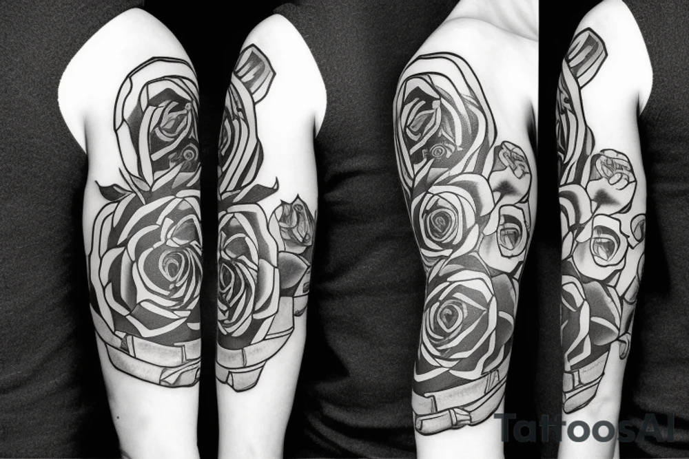 Nordic sleeve with rose and stop watch tattoo idea