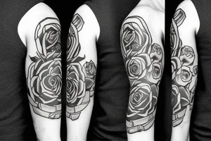 Nordic sleeve with rose and stop watch tattoo idea