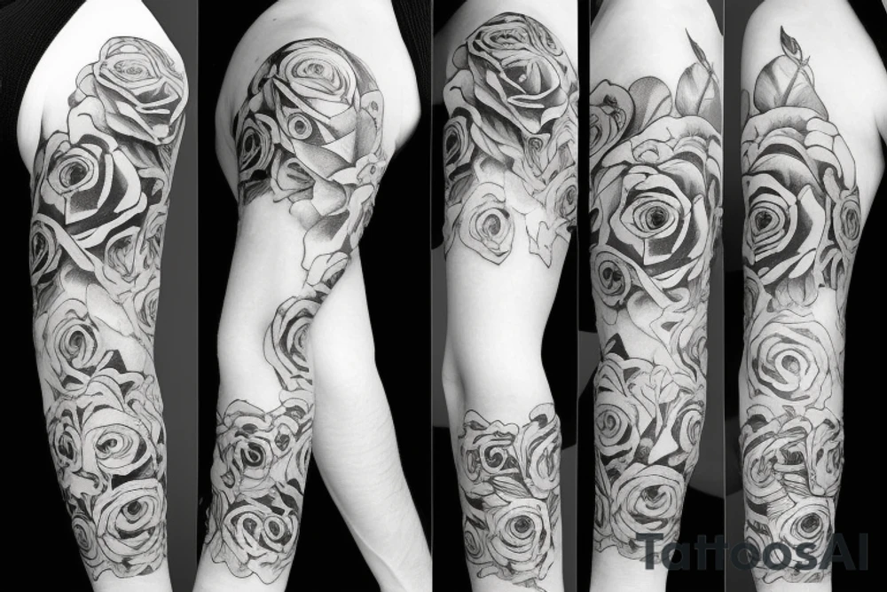 Nordic sleeve with rose and stop watch tattoo idea