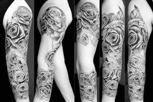 Nordic sleeve with rose and stop watch tattoo idea