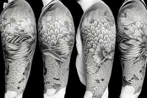 Two Koi fish swimming down my arm.
almost as they are swimming around each other in a dance.
flowers around them
realistic 
high detail tattoo idea