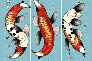 Two Koi fish swimming down my arm.
almost as they are swimming around each other in a dance.
flowers around them
realistic 
high detail tattoo idea