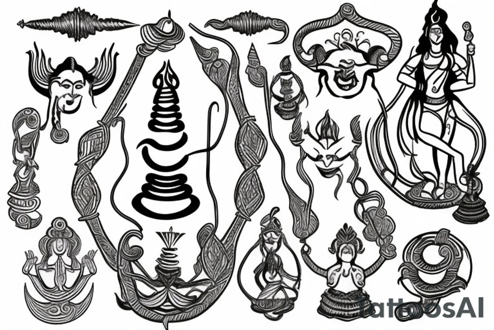 Lord shiva's trident with the string connect to it in S shape tattoo idea
