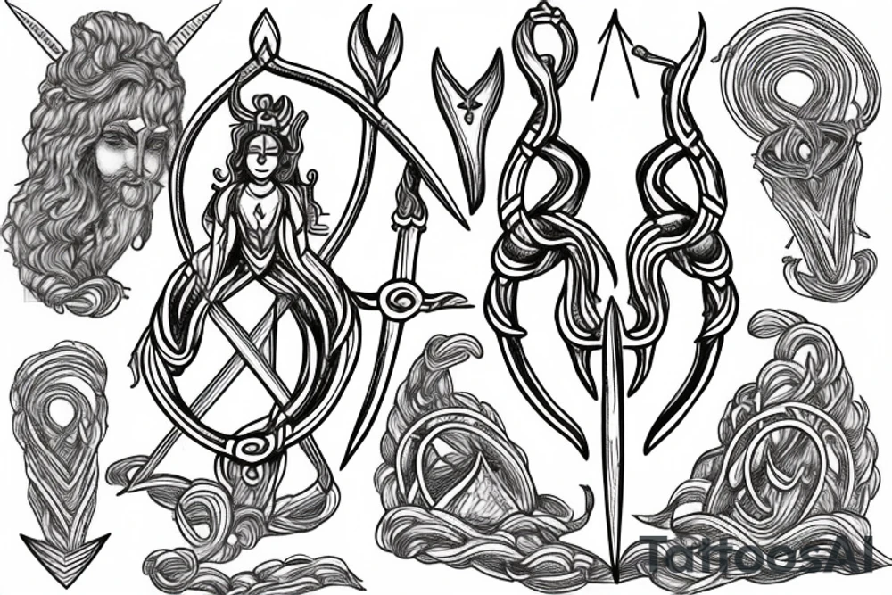shiva's trident with the string connect to it in S shape tattoo idea
