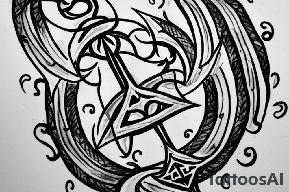 Hindu trident with a cloth piece shaped as the letter S tattoo idea