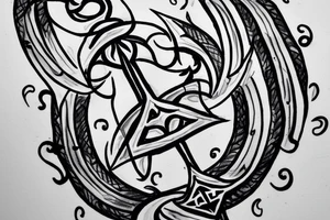 Hindu trident with a cloth piece shaped as the letter S tattoo idea