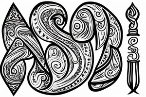 Hindu trident with a cloth piece shaped as the letter S tattoo idea