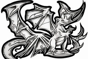 Charzard with wings expanded with flames tattoo idea