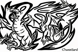 Charzard with wings expanded with flames tattoo idea