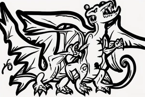 Charzard with wings expanded with flames tattoo idea