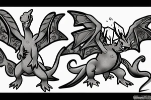 Charzard pokemon with wings expanded with flames tattoo idea