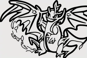 Charzard pokemon with wings expanded with flames tattoo idea