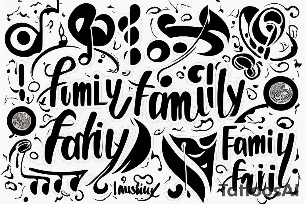 The word family written with music tattoo idea
