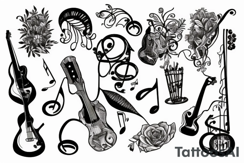 Music and plants tattoo idea