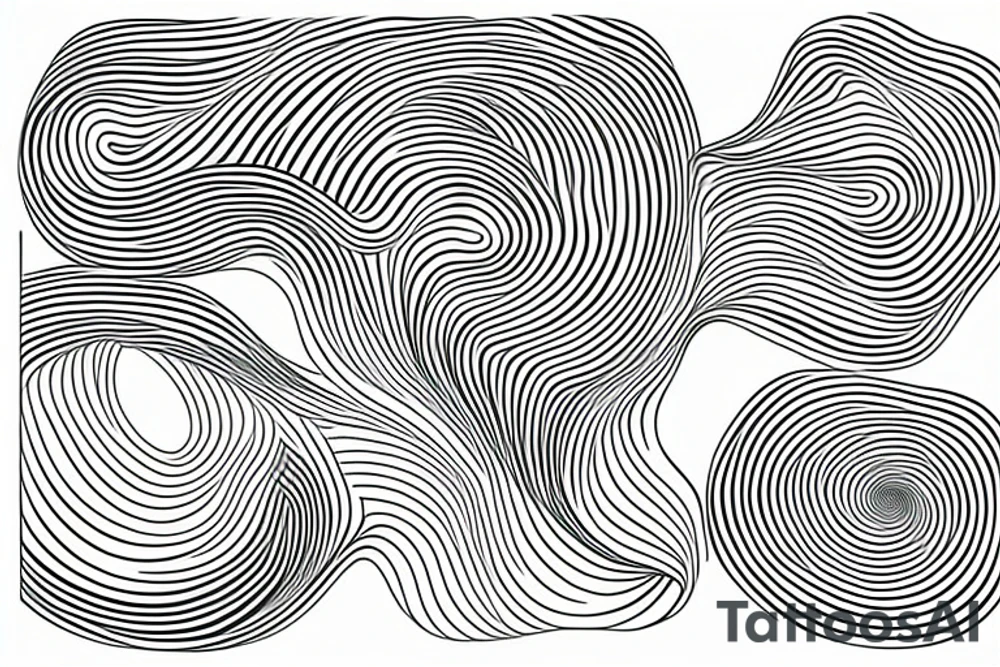 A tree with an ocean wave near a rice paddy and mountain tattoo idea