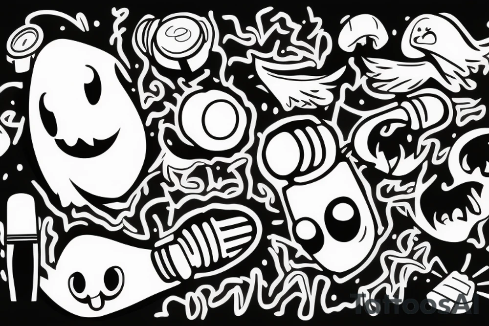 a cartoony ghost holding a microphone tattoo idea