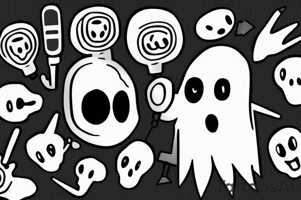 a cartoon ghost holding a microphone tattoo idea