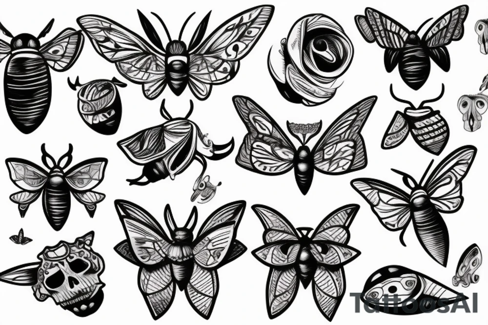 Moths on a cracked skull with its mouth open tattoo idea