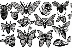 Moths on a cracked skull with its mouth open tattoo idea