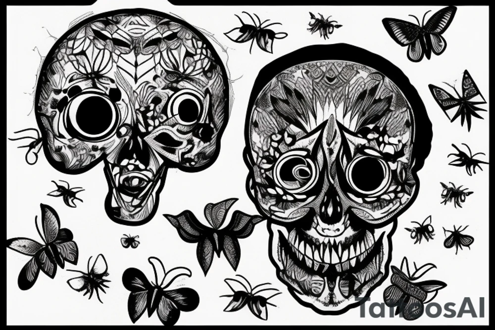 Moths on a cracked skull with its mouth open tattoo idea
