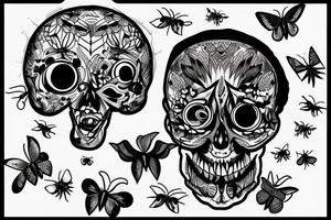 Moths on a cracked skull with its mouth open tattoo idea