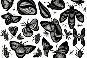 Moths crawling on a cracked skull with its mouth open tattoo idea