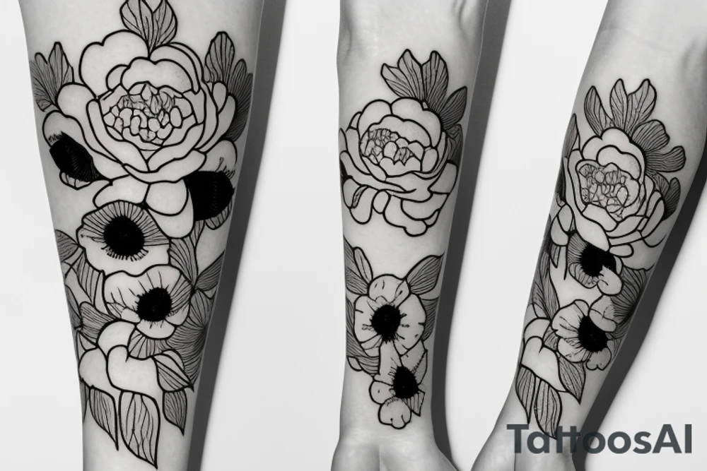 Peony and poppy tattoo idea