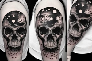 a skull with a space theme. dripping galaxy tattoo idea