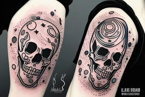 a skull with a space theme. dripping galaxy jars tattoo idea