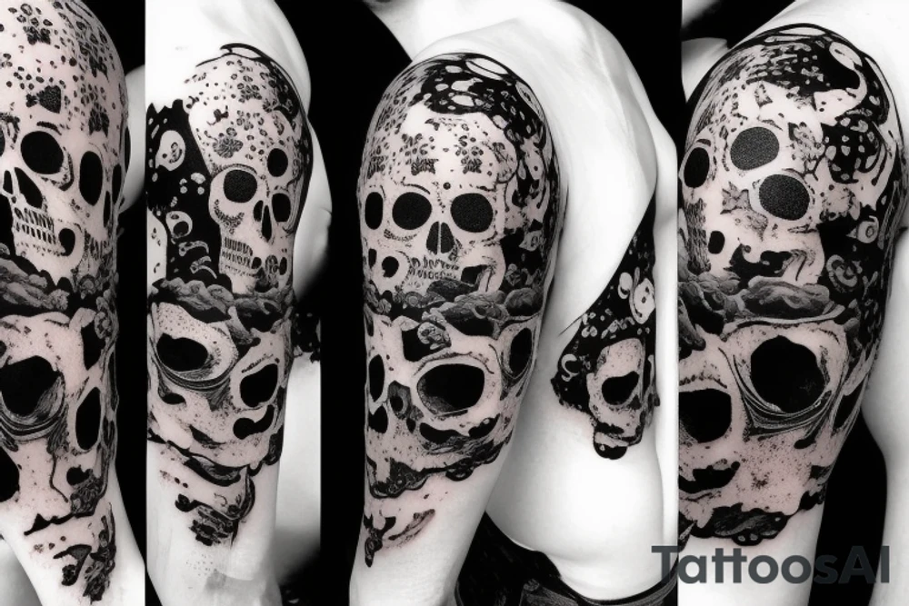 a skull with a space theme. dripping galaxy jars tattoo idea