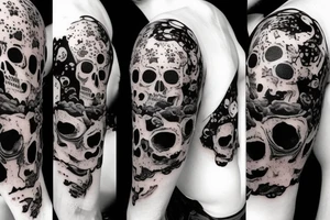 a skull with a space theme. dripping galaxy jars tattoo idea