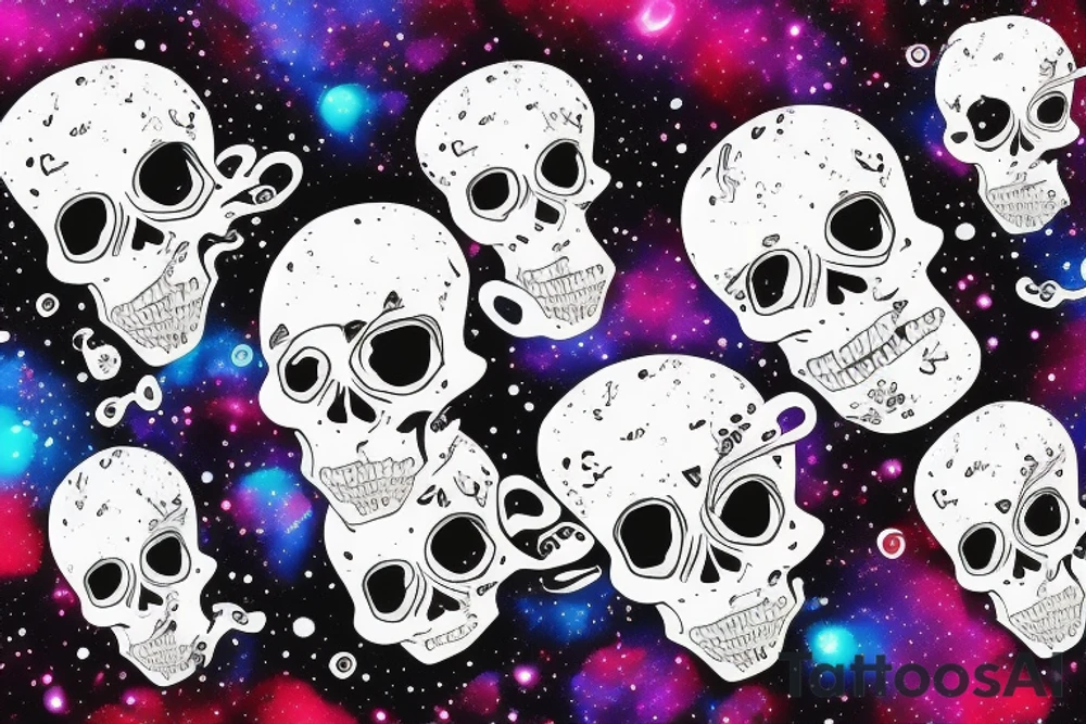 a skull with a space theme. dripping galaxy jars tattoo idea