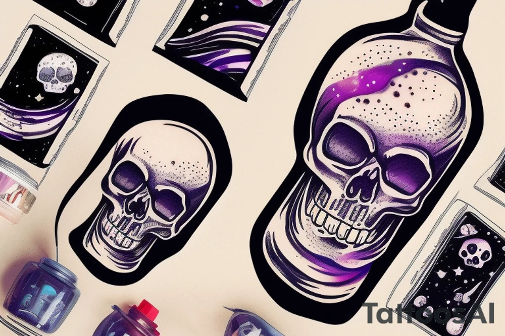 a skull with a space theme. dripping galaxy jars tattoo idea