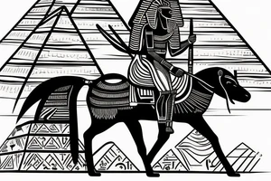 Black warrior riding war elegan with an Egyptian pyramid in the background. tattoo idea
