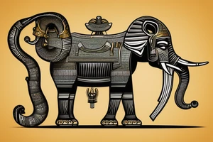 Black king with a bow riding war elephant with an Egyptian pyramid in the background. tattoo idea