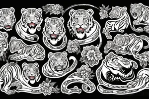 roaring tiger and flowers tattoo idea
