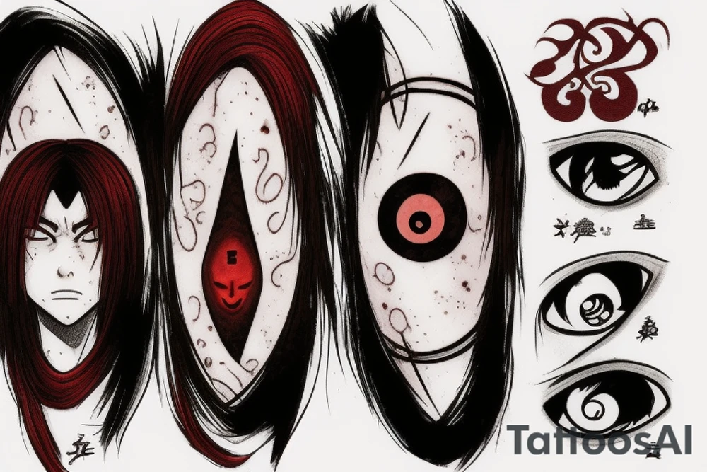 Sharingan, Gaara, Dante, Chelsea in one pics tattoo idea