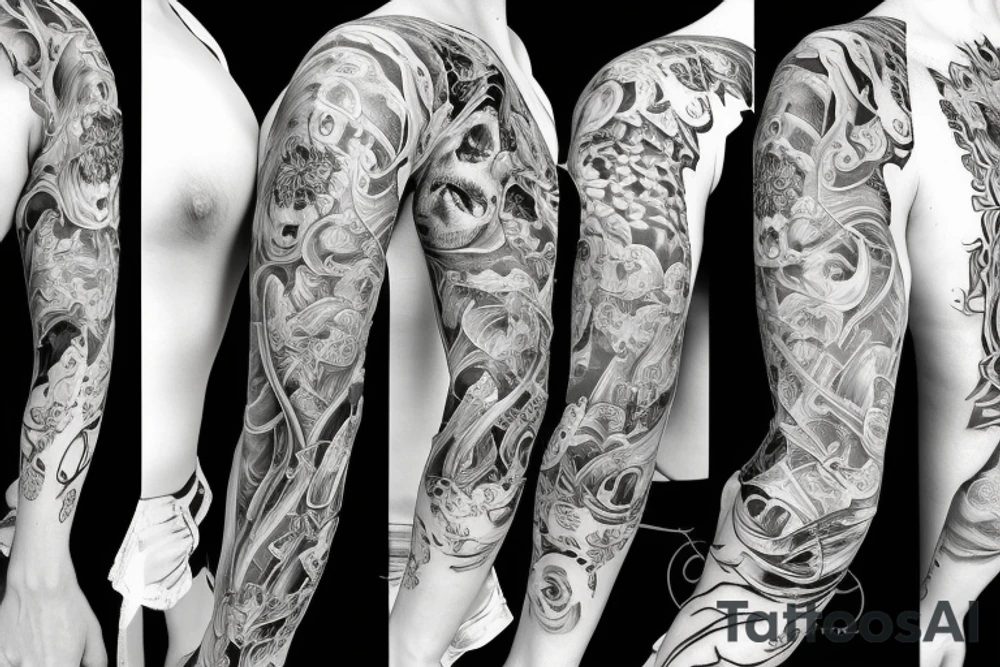 Duality of life and death full sleeve tattoo tattoo idea