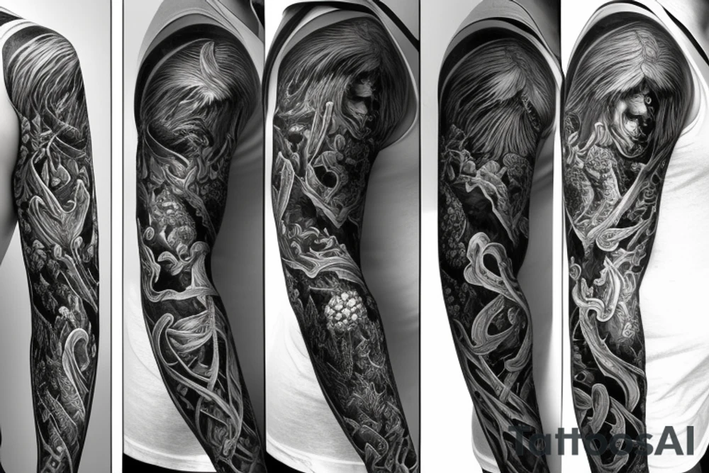 Duality of life and death full sleeve tattoo tattoo idea