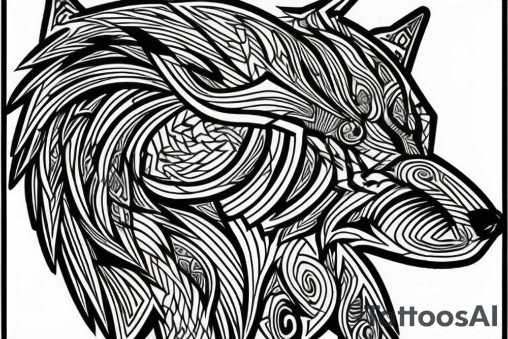thor norse mythology wolf geometry line art tattoo idea