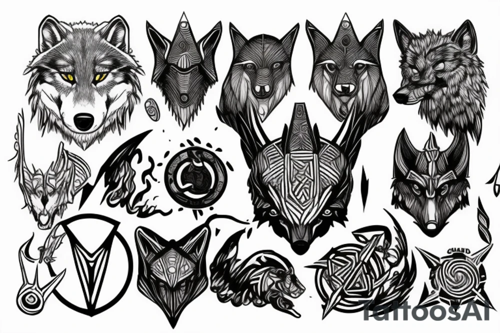 thor norse mythology wolf geometry minimalist tattoo idea