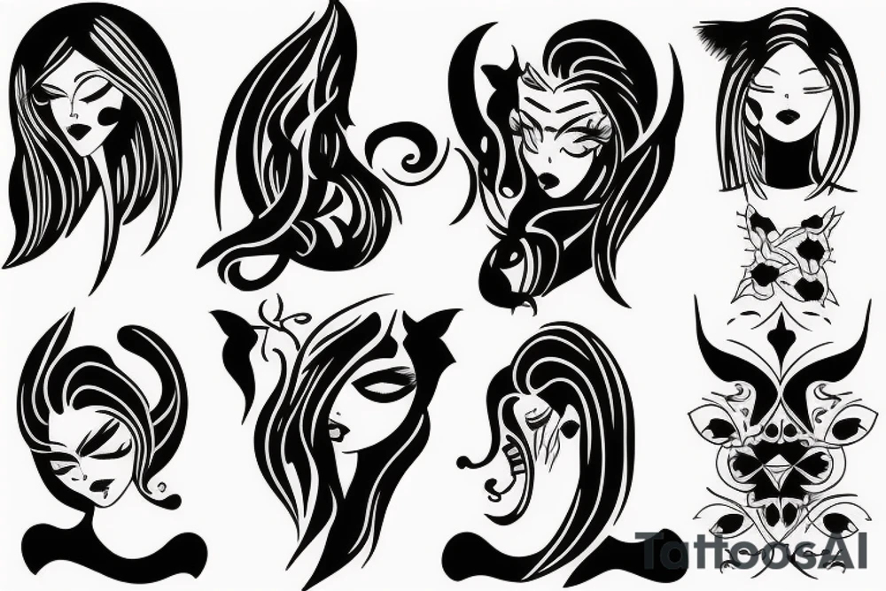 Woman half demon half angel body tattoo idea