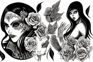 Woman half demon half angel body fine line tattoo idea