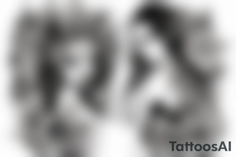 Woman half demon half angel body fine line tattoo idea