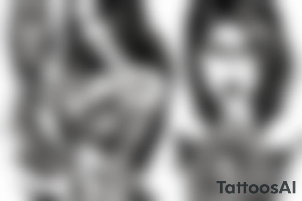 Woman half demon half angel body fine line tattoo idea