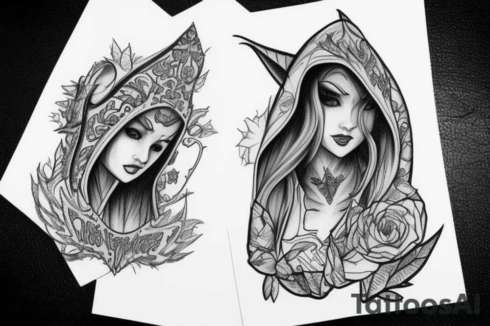 female elf hooded tattoo idea