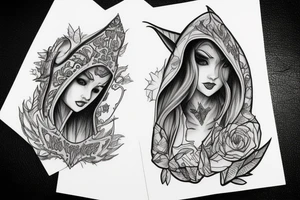 female elf hooded tattoo idea