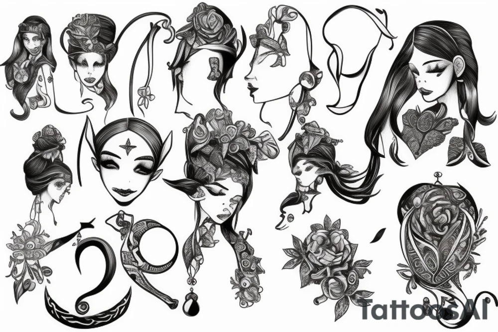 female elf wearing jewelry tattoo idea