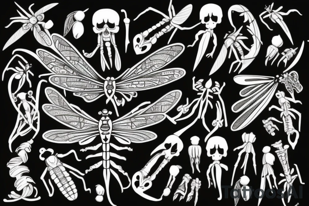 Dragonfly made of bones tattoo idea