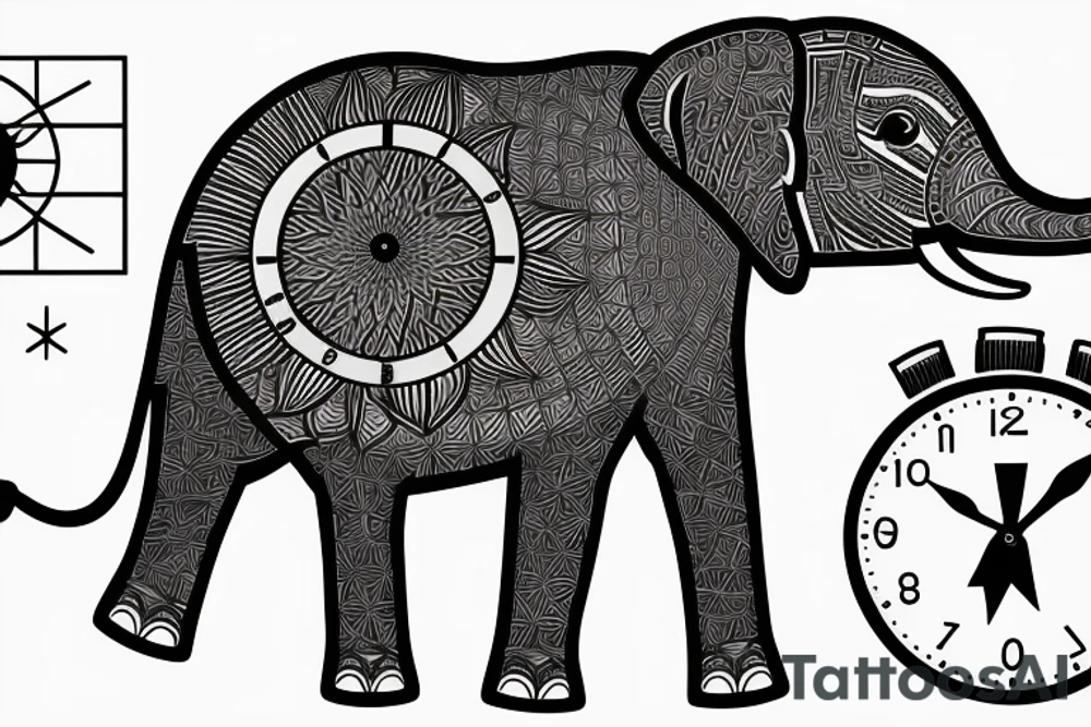 Elephant with solar clock tattoo idea